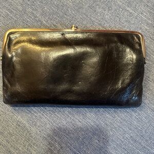 Black leather framed Hobo clutch wallet